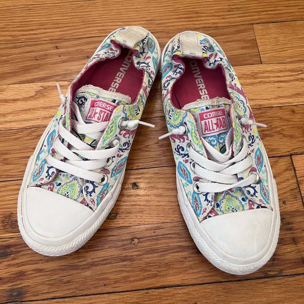Converse All Star Low Top Paisley Print Sneakers in White and Pink